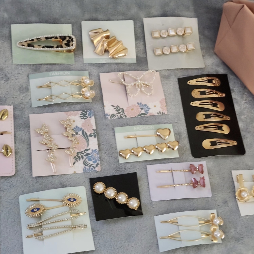Assorted 40-Piece Gold-Toned Hair Accessories with Carrying Pouch  Women & Girls